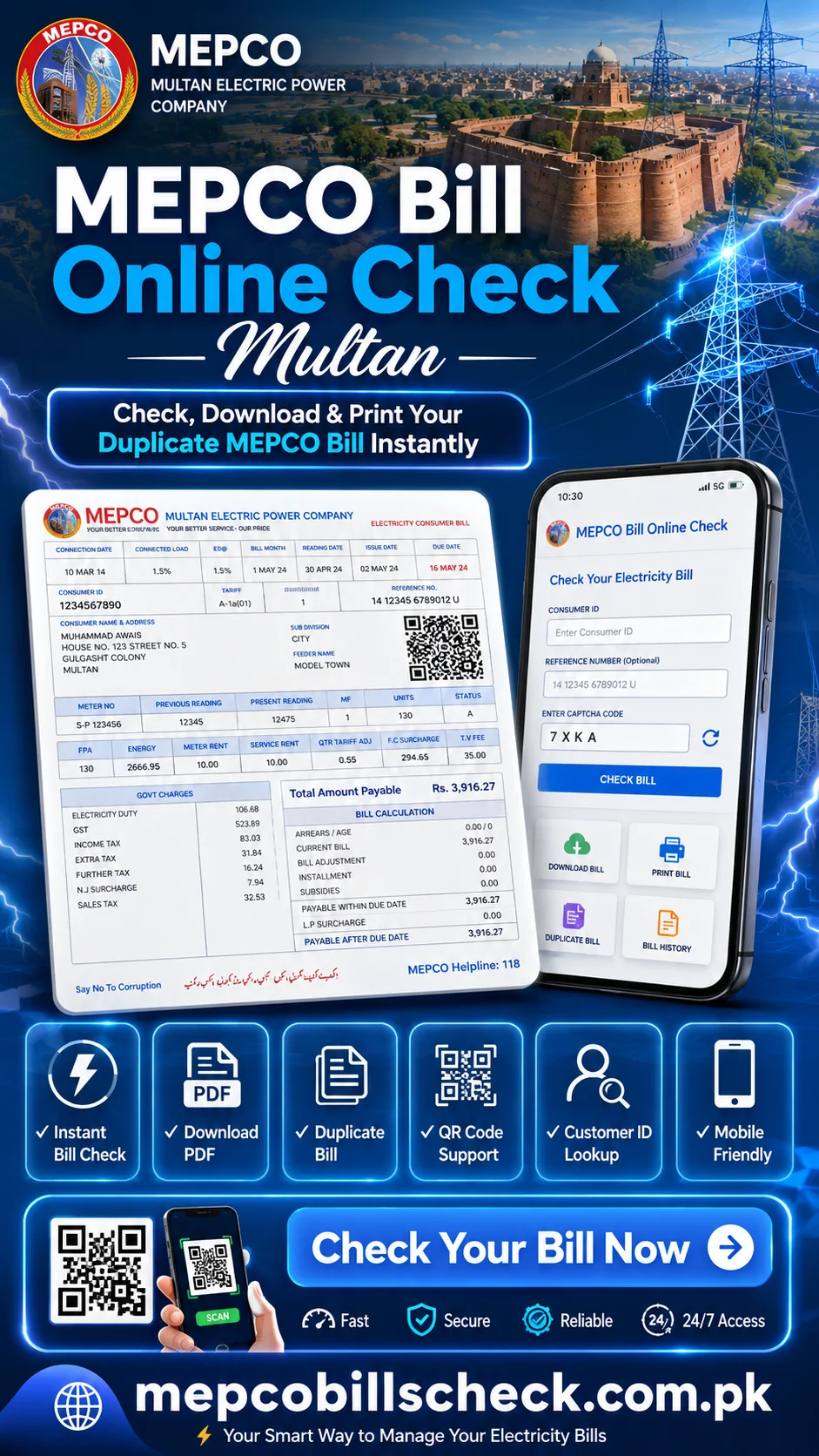 MEPCO online bill enter 14-digit